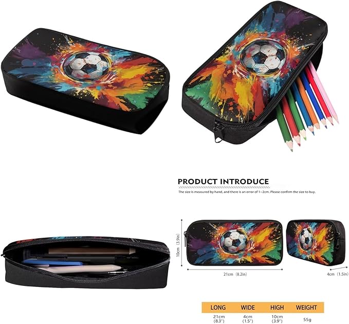 Colorful Soccer Backpack for Boys 8-12 Cool Teen School Backpack Set with Lunch Box and Pencil Bag 15.6 inch Kids Bookbag Set Back to School Supplies