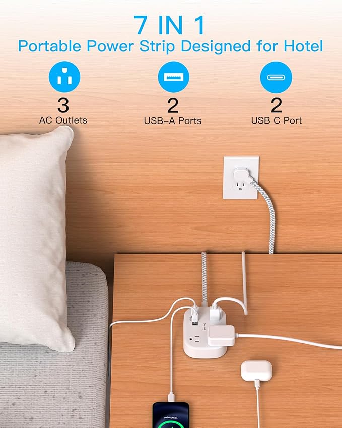Cruise Essentials 2026,Travel Power Strip with USB C,Flat Plug Extension Cord 1 ft with 3 Outlets 4 USB Ports(2 USB C), Desk Wall Outlet Extender,Non Surge Protector for Cruise,Dorm Room,ETL