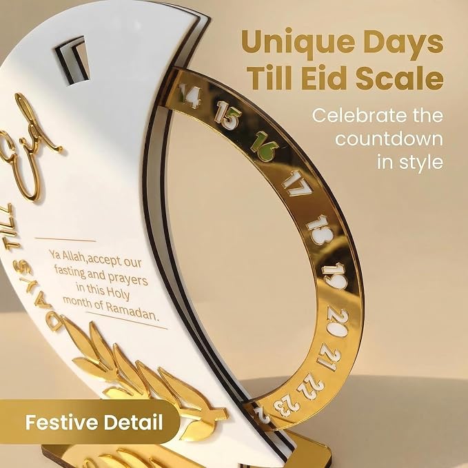 Ramadan Countdown Calendar - Elegant Acrylic Circle with 30 Day Flips, Eid Mubarak Home Table Decor, Islamic Festival Gift & Celebration Reminder for Family (Countdown Calendar-White)