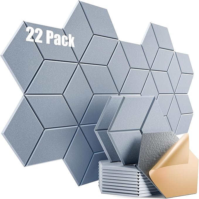 22 Pack Self-Adhesive Acoustic Panels 12" X 10" X 0.4" - Sound Proof Foam Panels with High Density, Y-Lined Design, Flame Resistant, Absorb Noise and Eliminate Echoes(Smoky Gray)