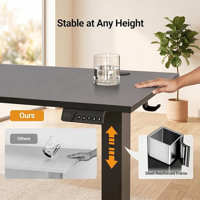 Claiks Electric Standing Desk 48x24 Inch Adjustable Desk, Black | 156lbs weight capacity, 3 memory presets, industrial steel frame, cable management hub, adjustable height , easy assembly