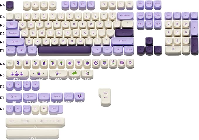 OHY XVX MOA Profile Purple Grape Theme PBT Dye-Sub Keycaps, Custom Keycap Set for Mechanical Keyboards (Compatible with Cherry MX Switches, Purple & White Design)