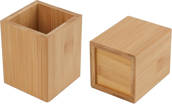 Tosnail 2 Pack Bamboo Pen Holder Pencil Holder for Desk, Makeup Brush Organizer Marker Pen Storage Cup for Office, School and Home