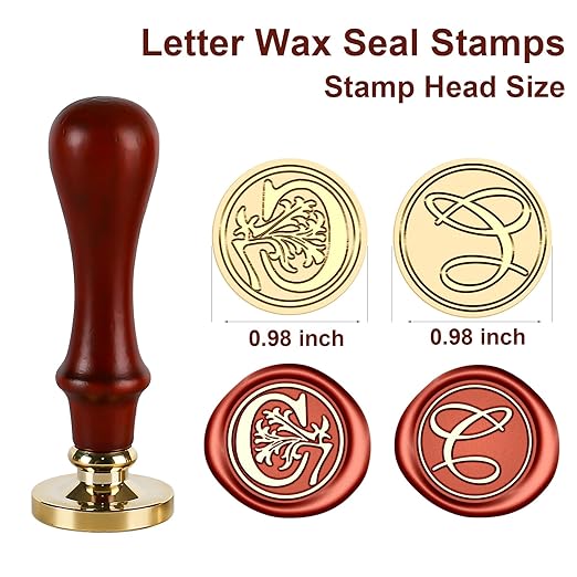 Letter Wax Seal Stamp Kit - Initial Alphabet C Stamp Head 2pcs, Vintage Monogram Stamps Wax Seal Kit with 200pcs Assorted Sealing Beads, Spoon, Metallic Gold Silver Pens