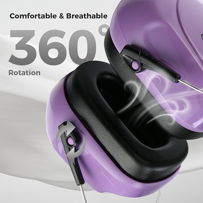 ProCase NRR 28dB Noise Reduction Ear Muffs, Foldable Adjustable Passive Noise Cancelling Headphones for Adults Kids Autism, Hearing Protection for Shooting, Construction-2 Packs, Purple&Black