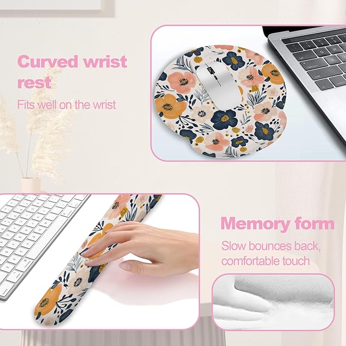 Abstract Groovy Flower Keyboard Wrist Rest Pad and Mouse Pad Wrist Support Set,3-in-1 Ergonomic Mouse Pad with Non-Slip Rubber Base for Home Office Game Computers Desk,