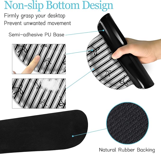 LIMKRIAN Black Striped Ergonomic Large Desk Mat Set with Wrist Rest | Non-Slip PU Base, Stitched Edges, Gel Wrist & Keyboard Rest Ease Pain, Ideal For Office/Gaming, Cute Home Office Decor