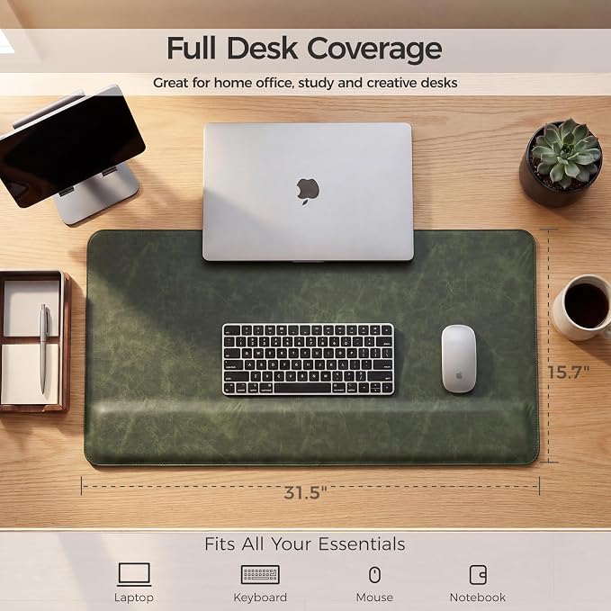 Magnetic Desk Mat System with Wrist Support 80×40cm, Premium Leather Desk Pad with Magnetic Accessories, Waterproof Non-Slip Desk Organizer for Office & Gaming