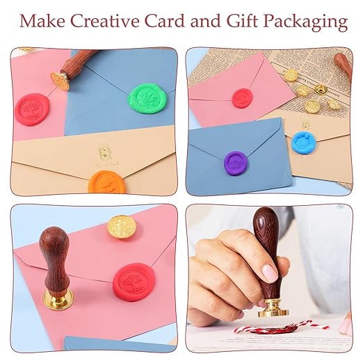 Bewudy Wax Seal Stamp Set, 12 Pcs Wax Stamp Heads with Wooden Handle, Sealing Waxs Stamps Kit for Party Wedding Invitation Cards Envelopes Gift Wrapping Letter