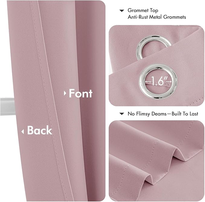 MIULEE Blackout Curtains for Bedroom Living Room 2 Panels, Thermal Insulated Room Darkening Drapes Grommet Noise Reducing Light Blocking Window Treatments 54 Inches Long 40x54 Inch Blush Pink