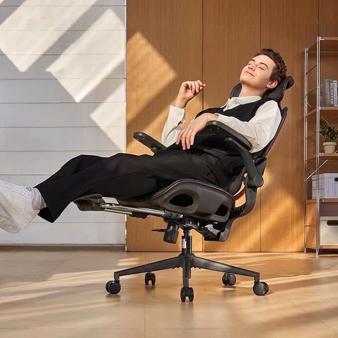 SIHOO B100 PRO Ergonomic Office Chair with Footrest, Mesh Office Chair with Adaptive Lumbar Support, Computer Chair with Wide Headrest, Desk Chair with 360° Rotatable Flip-Up Armrests, Black