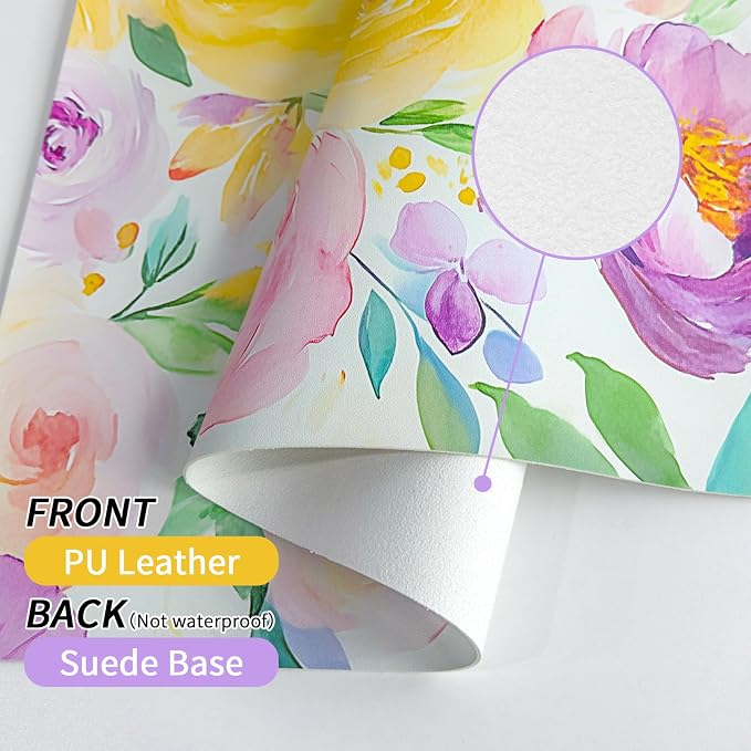 Purple Floral Desk Mat for Desktop, Women Girls Flowers PU Leather Waterproof Desk Pad, Computer PC Laptop Protector Mouse Pads for School Office Home/31.5" x 15.7"