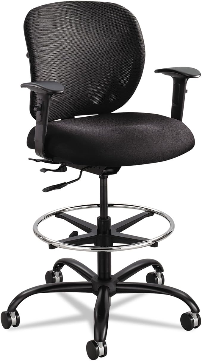 Safco Vue Office Chair, Heavy Duty Stool, 400 lbs Capacity, Ergonomic Mesh Back, 360 Swivel Seat, 5-Star Base, Big and Tall, Black