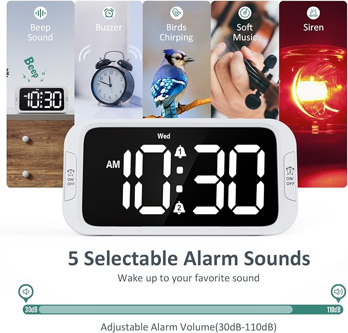Odokee Digital Dual Alarm Clock for Bedroom, Easy to Set, 0-100% Dimmer, USB Charger, 5 Sound Adjustable Volume, Weekday/Weekend Mode, Snooze, 12/24Hr, Battery Backup, Compact Clock for Bedside(White) | Easy to Set Alarm Clock with Weekday/Weekend Mode...