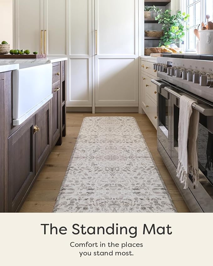 House of Noa Nama Standing Mat – Anti-Fatigue Kitchen Mats for Floor, Cushioned & Non-Slip Kitchen Comfort Mat for Standing, Thick Foam Anti-Fatigue Mat for Kitchen & Workspaces, Emile Latte 22" x 36"