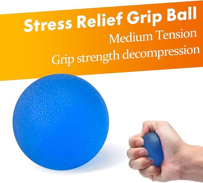 Grip Strength Trainer 7 Pack Adjustable Hand Gripper, Finger Stretcher Resistance Extensor Bands, Finger Exerciser, Grip Strength Ring & Stress Ball, Hand Grip Strengthener