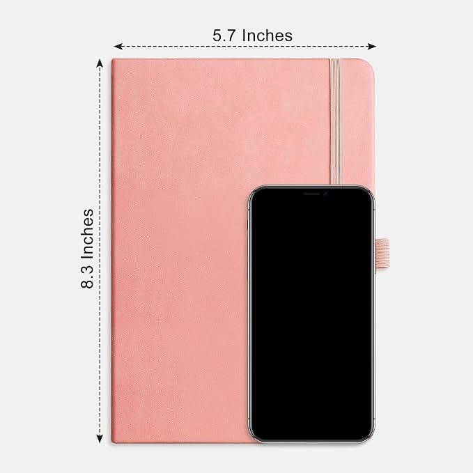 AHGXG Graph Grid Paper Notebook, 160 Pages, A5 Medium Size (5.7'' x 8.3''), 120 GSM Thick Paper, Leather Hardcover, for School, Students, Math, Engineering (Pink)