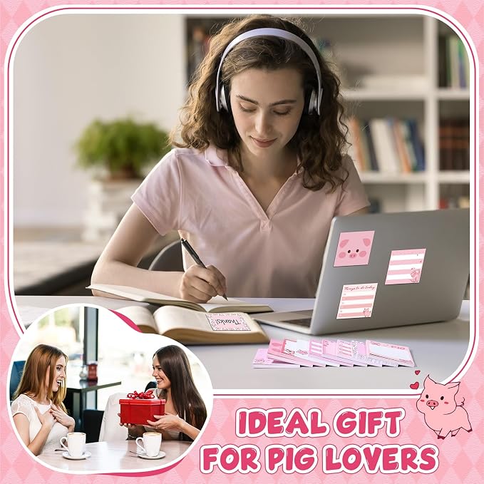 9 Pads Cute Sticky Notes Cartoon Self Stick Notepads 3x3 Inches Notes Adhesive Memo Pad Office Decor Gifts for Students School Teacher Office Meeting(Piggy)