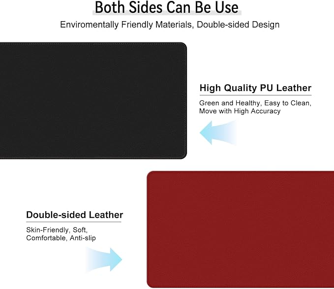 Dual Sided Leather Desk Mat - Waterproof Desk Pad - Ideal for Large Mouse Pad and Desk Mats on Top of Desks (Black, 33"*13")