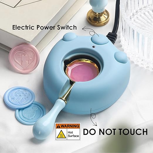Electric Wax Seal Warmer, Andotopee Wax Sealing Melter with 2pcs Spoons, Tweezers, Stir Pin, Great Melting Furnace Kit Fast Melting WaxSeal Bedas for Envelope Stamp Seals Craft, Blue