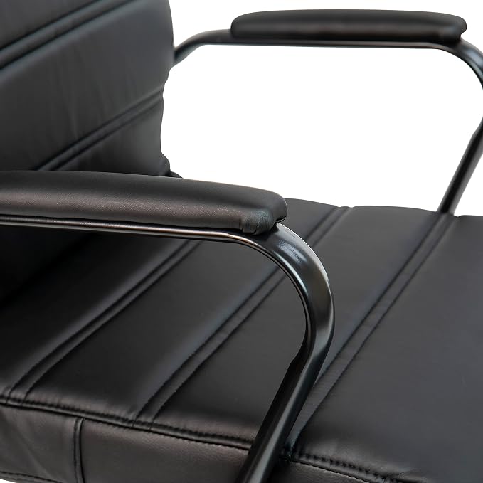 Flash Furniture Whitney Mid-Back Swivel LeatherSoft Desk Chair with Padded Seat and Armrests, Adjustable Height Padded Office Chair, Black