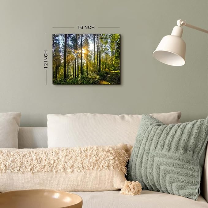 Sunrise Forest Canvas Wall Art for Living Room Nature Landscape Pictures Wall Decor Sunset Woods Mountain Painting Sunset Trees Trail Scenery Photo Prints Poster Artwork Bathroom Decorations 12x16”