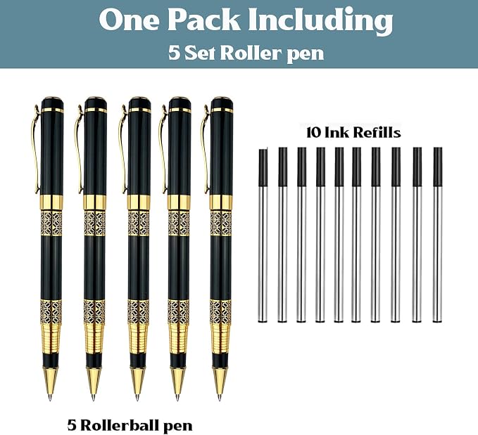 Ancolo Engraved Pens Luxury Business Pen with 10 Black Refills Quality Pens Metal Body - Custom with Names Message - Gift Pen Set for Family Colleague Elder Friends