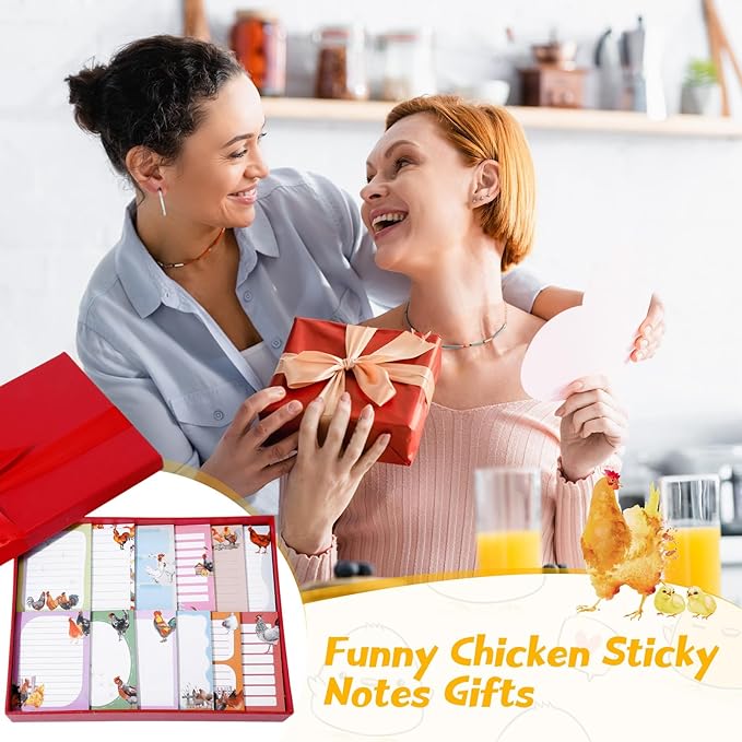 12 Pads Chicken Sticky Notes Cute Sticky Notes 3x4 Roosters Gifts for Women Chicken Funny Memos Animals Notepad Office Supplies Christmas Small Gifts