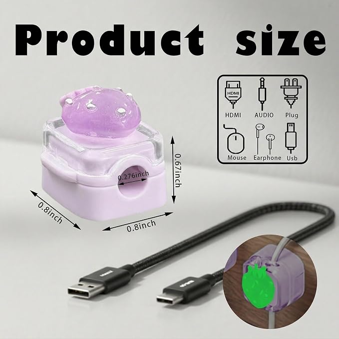 9Pack Magnetic Cable Clips for Nightstand, Adhesive Night-Glowing Cord Holder Organizer for Office Home Desk Wall Car (Purple,Strawberry)