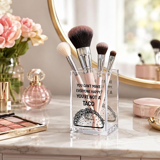 Funny Acrylic Pen Holder Cup, “You Can't Make Everyone Happy You're Not a Taco” Desk Decor, Pencil Holder Organizer, Coworker Gift, Office Accessories