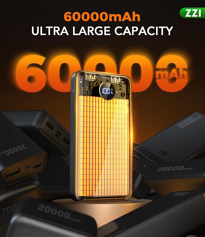 Portable Charger Power Bank, 60000mAh Battery Pack with 3 in 1 USB-C/iOS/Micro-USB Cable, 22.5W Fast Charging Portable Phone Charger, Travel Camping Essential Powerbank for iPhone 17/16 Samsung,Mint