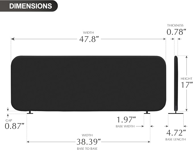 Desk Divider, Movable Desk Panel Privacy Partition for Home Office, Student, Classroom, Study, Free Standing, Scratch Resistance, 48"x18", Midnight