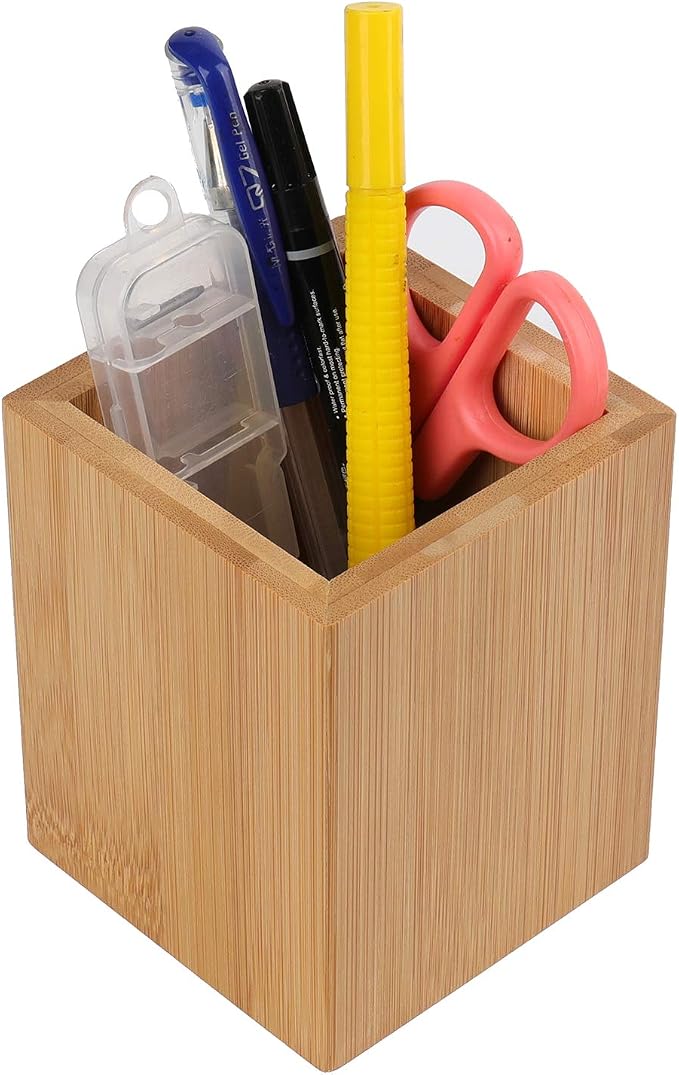 Tosnail 2 Pack Bamboo Pen Holder Pencil Holder for Desk, Makeup Brush Organizer Marker Pen Storage Cup for Office, School and Home