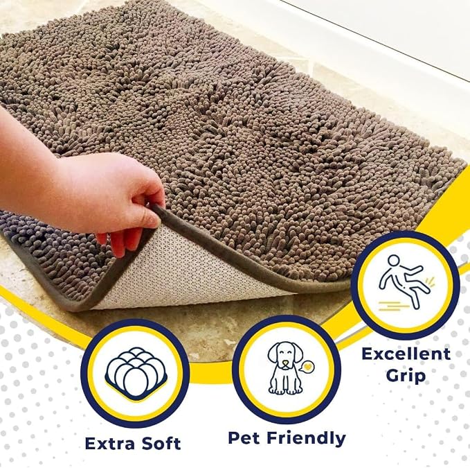 Muddy Mat® | Super Absorbent Door Mat Indoor, Microfiber Quick Dry Chenille Entryway Rug, Non-Slip Front Door Mat, Indoor Mats for Entryway, Machine Washable Pet Rug, Taupe 26" x 42"