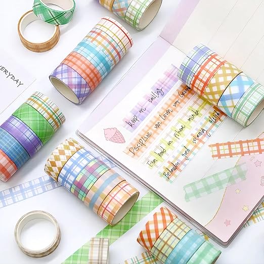 Funincloud Stripe Washi Tape Set Colored Masking Tape 60 Rolls Decorative Paper Tapes for Scrapbooking Supplies Arts Crafts DIY Bullet Journal Gift Wrapping Decor