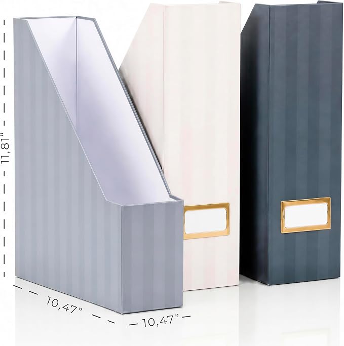 Beautiful Magazine Holder Set of 3 - Sturdy File Holder to Organize Your Desk or Shelves - The Perfect Office & Work Storage to Effortlessly Arrange Your Paperwork, Files, Magazines, Books or Binders