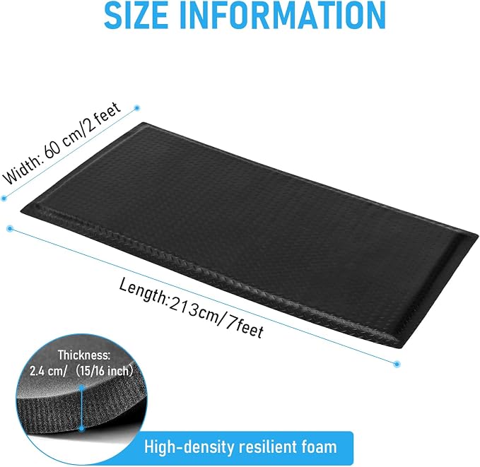 Anti Fatigue Mat 2x7 Ft 15/16" Thick Soft Sponge Ergonomic Mat | Floor Mat Tough Diamond Tread Firm Standing Mat Loading Dock Distribution Center Mailroom Black Layered Support Prolonged
