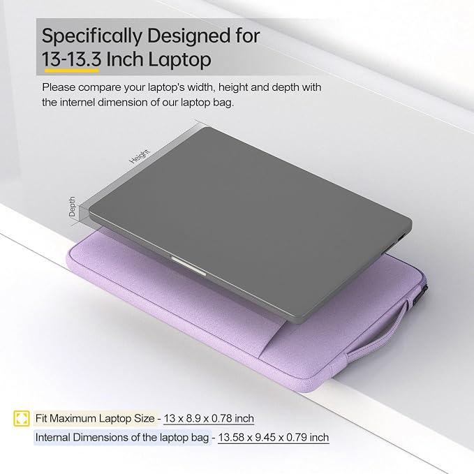 13 Inch Laptop Sleeve Case for 13-inch New MacBook Air M5 A3449 M4 A3240 2025 2026,13 13.6 Inch MacBook Air 13 M3/M2/M1 2020-2024, Computer Carrying Bag with Handle, Purple
