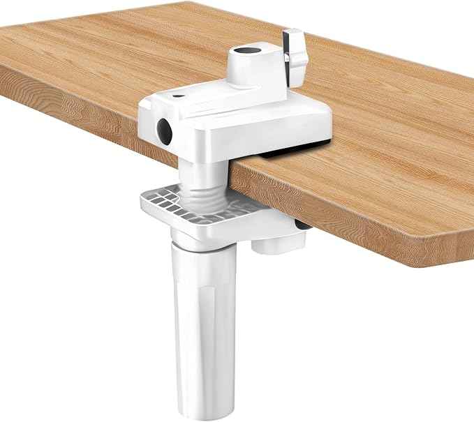 Desk Clamp Mount For Microphone Suspension Boom Scissor Arm Stand Holder, 5 Ways Boom Arm Insert Holes(12mm), Stable Installation on Tables/Beds up to 3.2 inches Thickness (White)