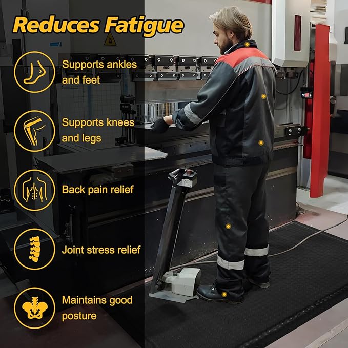 Nisorpa Anti Fatigue Mats Industrial 3' x 6' Ergonomic Standing Mat 15/16" Extra Thick Shop Floor Mat Kitchen Mats Heavy Duty Commercial Diamond Plate Support for Leg & Back Pain, Black