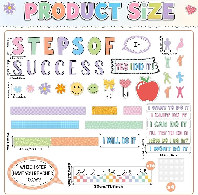 Motivational Bulletin Board Decoration Set Back to School Positive Classroom Decor Steps of Success Paper Cutouts Educational Sayings Accents for School Door Wall Decor Supplies (Composition)