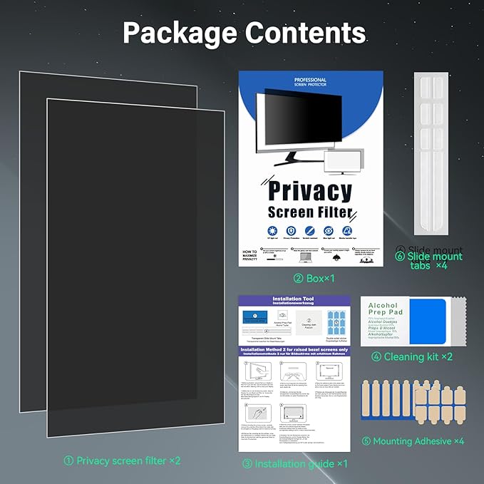 [2 Pack] 24 Inch Computer Privacy Screen for 16:9 Aspect Ratio Widescreen Monitor, Eye Protection Anti Glare Blue Light Computer Monitor Privacy Filter, Removable 24 in Protector Film