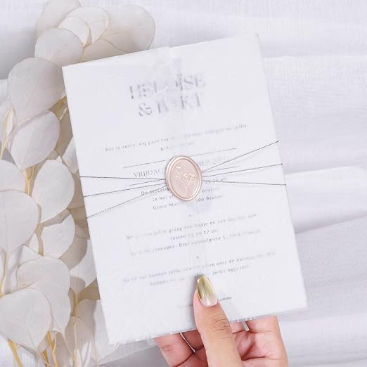 UNIQOOO Wax Seal Stickers - 3D Flower Oval Shape Wedding Invitation Envelope Seal Stickers, 50 Pcs Self- Adhesive Champagne Stickers, Perfect for Invitation, Christmas, Gift Wrapping