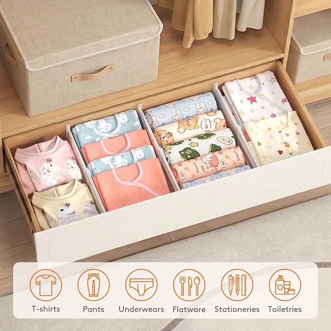 Lifewit 6" Tall 12 Pack Drawer Dividers, 11.5"-18.5" Adjustable Deep Drawer Organizer Clothes, Expandable White Plastic Separators for Dresser, Kitchen, Cabinet, Closet, Office Organization & Storage