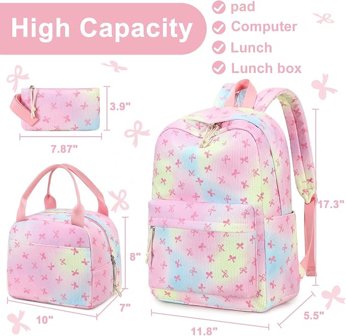 LEDAOU Backpack for Girls School Bag Kids Bookbag Teen Backpack Set Daypack with Lunch Bag and Pencil Case | Kids