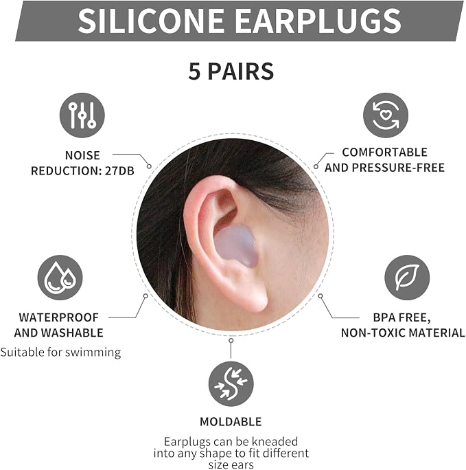 LYSIAN Moldable Soft Ear Plugs for Sleeping - Water Proof Noise Cancelling Wax Reusable Earplugs for Swimming, Travel, Flying - Suit for Side Sleeper, Kid and Adult