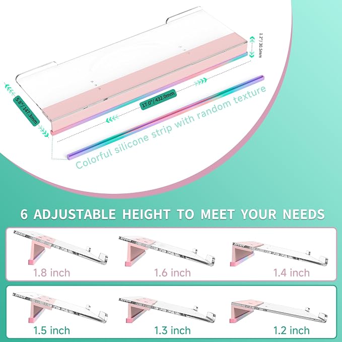 Ergonomic Computer Keyboard Stand - Adjustable Keyboard Riser Tilt Clear and Pink Acrylic Keyboard Tray Non-Slip Elevated Typing Key Board Holder Lift for Home Office Desk Accessories