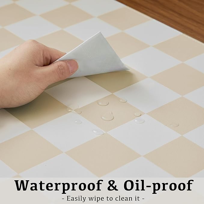 Checkered Desk Mat, 31.5" x 15.7" Large Cute Beige Sand Aesthetic Retro Accessories, PU Leather Computer Laptop Desk Mat Mouse Keyboard Pad, Desk Writing Makeup Mat for Vanity/Work/Home Decor
