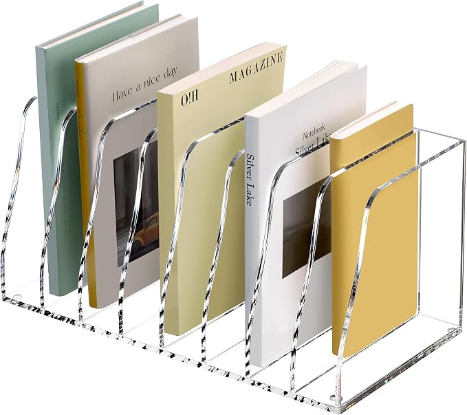 SANRUI Acrylic Desk File Organizer, 8 Slot Clear Magazine File Holder | Desktop Vertical Workspace Sorters, Folder Rack for Office Accessories Organization Storage