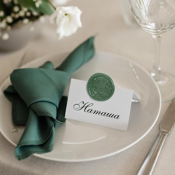 UNIQOOO Wax Seal Stickers - 3D Magnolia Wedding Invitation Envelope Botanical Seal Stickers, 50 Pcs Self- Adhesive Olive Green Sticker, Perfect for Invitation, Christmas, Gift Wrapping, Party